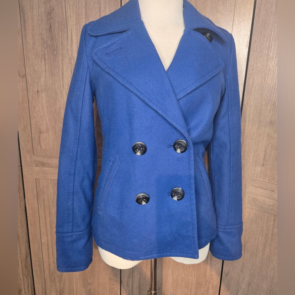 American Eagle Outfitters Women Royal Blue Peacoat Jacket Coat